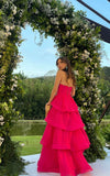 Attractive Ball Gown Sweetheart Basque Waist Corset Ruffle Hot Pink Long Formal Party Prom Dresses HZ0311
