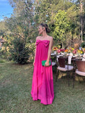 Gorgeous A line Strapless Sleeveless Fuchsia Chiffon Prom Dresses Long Formal Party Gown HZ0311
