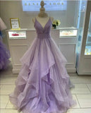 Modest Ball Gown Spaghetti Strap Lilac Tulle Long Prom Dresses For Teens Formal Dress Party Outfits Prom Gowns HZ0311
