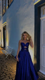 Royal Blue Prom Dress Aesthetic Classy A line Sweetheart Sleeveless Silk Satin Prom Gowns HZ0311