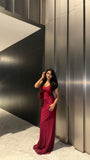 Classy Mermaid Spaghetti Strap Burgundy Long Prom Dress Aesthetic For Teens Formal Dress Party Outfits Prom Gown HZ0311