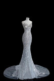 Classy Mermaid Sweetheart Silver Gray Sequins Prom Dresses Party Gowns Long Evening Dresses HZ0311