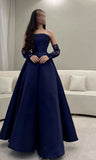 Ball Gown Strapless Marine Ball Dresses Floor Length Formal Gowns Royal Blue Satin Prom Dresses Evening Dress HZ0311