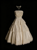 Vintage 70s Ball Gown Strapless Champagne With Appliques Lace Wedding Dress Fairytale Bridal Dresses HZ0311