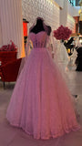 Modest Ball Gown Sweetheart Pink Sequins Lace Prom Dresses With Beads Party Dress Evening Dresses HZ0311