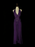 Simple A Line V Neck Purple Senior 80s Prom Dresses High School Long Formal Dress HZ0311