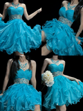 Cute Ball Gown Sweetheart Blue Tiered Short Hoco Outfits Middle School Homecoming Dresses Cocktail Gown HZ0311