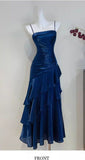 Mermaid Satin Royal Spaghetti Straps Blue Long Prom Dress Long Evening Gowns Formal Dress HZ0311
