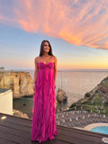 Modest A Line Sweetheart Hot Pink Chiffon Prom Dresses Inspo Simple Long Prom Gowns HZ0311