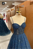 Elegant Spaghetti Strap Sleeveless A-line Tulle Long Prom Dresses Online Prom Gown HZ0311