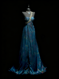 Modest A line One Shoulder Blue College Formal Outfit Long Prom Graduation Dresses For Teens HZ0311