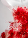 Cute Ball Gown Strapless Red Floral Sleeveless With Applique Pink Tulle Long Quinceanera Dresses Sweet 15 16 Birthday Outfit HZ0311