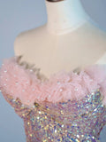 Modest Mermaid Sweetheart Pink Sequin Long Prom Dresses Night Semi Formal Dresses HZ0311