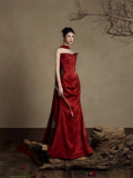 Simple Mermaid Sweetheart With Scarf Burgundy Satin Long Prom Dresses Formal Gowns Inspo Evening Outfit HZ0311