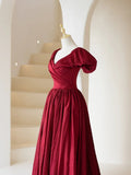 Stylish A line V Neck Burgundy With Sleeves Long Prom Dresses Inspiration Evening Gowns Formal Party Prom Dress HZ0311