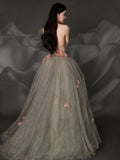 Charming Ball Gown Strapless Tulle Long Evening Prom Dresses Floor Length Evening Formal Dress HZ0311