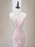 Simple Mermaid Scoop Sequin Long Prom Dresses With Bow Formal Gowns Inspo Evening Outfit HZ0311