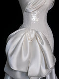 Princesses Elegant Sheath Strapless White Sequined With Satin Train Wedding Gown Short Fairytale Summer Wedding Dresses HZ0311