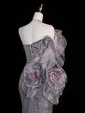 Princess Mermaid Sweetheart Grey Sequined With Slit Long Formal Evening Dress Gowns Prom Dresses HZ0311