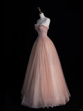 Beautiful Ball Gown Spaghetti Strap Pink Tulle Long Prom Dresses Inspiration Evening Gowns Formal Prom Dress HZ0311