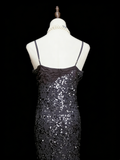 Vintage Fashion Night Aesthetic Mermaid Spaghetti Straps 80s 70s 90s Silver Grey Sequin College Formal Outfit Long Prom Graduation Dresses HZ0311