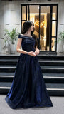 Elegant A line Off The Shoulder Navy Blue With Sleeves Winter Long Formal Ideas Prom Evening Dress Dinner Outfits Party Gowns For Women HZ0311