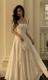 Gorgeous A Line Square Neckline Sleeveless White Date Night Dress Prom Dresses Birthday Outfits HZ0311