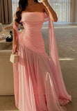 straight across sleeveless pleated a-line evening dress Prom Dress HZ0311