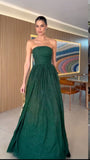 Graceful A line Strapless Dark Green Pleated Sleeveless Prom Dress Formal Evening Dress Party Gowns HZ0311