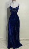 Unique A line Spaghetti Straps Royal Blue Velvet Long Prom Dresses Dark Blue Formal Gown Inspo Evening Outfit HZ0311