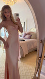 Simple Mermaid Spaghetti Strap Blush Pink Satin With Ruffles Long Prom Dresses Impress 18th Birthday Outfits Party Gown HZ0311