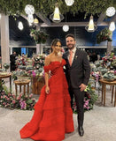 Modest Ball Gown Off The Shoulder Red Senior Prom Dresses Long Formal Party Gown HZ0311