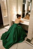 Beautiful Emerald Green Strapless Satin Party Dresses With Lace Up Back Prom Dresses Impress Wedding Guest Dress Party Gown HZ0311