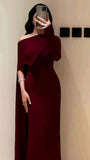 Elegant Mermaid One Shoulder Burgundy With Sleeves Winter Long Formal Ideas Prom Evening Dress Dinner Outfits Party Gowns For Women HZ0311