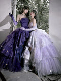 Princess High Low Strapless Purple Satin With Lace Prom Dresses Long Party Dress Grad Formal Evening Gowns HZ0311
