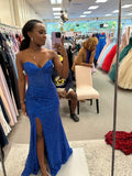 Modest Mermaid Sweetheart Royal Blue Sequin Black Women Prom Dresses With Slit Evening Party Formal Gown 18th Birthday Gowns HZ0311