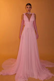 Attractive V-neck Prom Dresses For Women Pleated A-Line Lace Appliques Formal Evening Gowns HZ0311