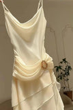Modest Mermaid Spaghetti Strap Ivory Chiffon Party Dress Pleated Prom Dresses HZ0311