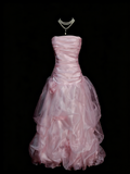 Vintage Ball Gown Strapless Light Pink 1980s College Formal Outfit Prom Graduation Dresses For Teens HZ0311