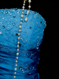 Vintage Night Aesthetic Ball Gown Strapless Blue Tulle 90s 80s College Formal Sweet 16 Outfit Long Prom Dresses For Teens HZ0311