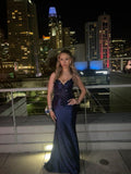 Modest Senior Prom Dresses High Schools Inspiration Mermaid Spaghetti Straps Navy Blue Semi Formal Grad Long Prom Dress For Teens HZ0311