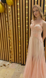 Classy A line Sweetheart Blush Pink Tulle formal dresses Evening Prom Dresses HZ0311