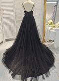 Black Prom Dresses Ball-Gown Sweetheart Sleeveless Tulle Prom Dress With Split Front HZ0311