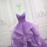 Purple Prom Dress Ball Gown Spaghetti Strap Tulle Sequin Long Formal Gown Evening Dresses For Teens Formal HZ0311