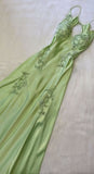 Pretty Mermaid V Neckline Green Satin Backless Evening Dress Prom Dresses With Beads HZ0311