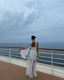White Strapless Satin Chiffon Split Holiday Summer Prom Dress 18th Birthday Outfits HZ0311