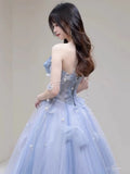 Charming Ball Gown Sweetheart Blue Tulle Long Prom Dresses Formal Party Dress Prom Gown HZ0311