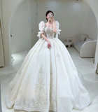 Timeless Wedding Dresses for Bride with Lace Appliques Ball Gown Sweetheart Tulle Women Dress Short Sleeves Bride Dress HZ0311