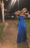 Modest A Line Spaghetti Strap Royal Blue Satin Long Prom Dresses For Teens Formal Dress Party Outfits Prom Gowns HZ0311