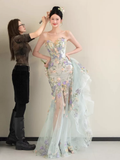 Princess Mermaid Sweetheart Lace Floral Long Prom Dress Fashion Aesthetic For Teens Formal Dresses Party Outfits Prom Gown HZ0311